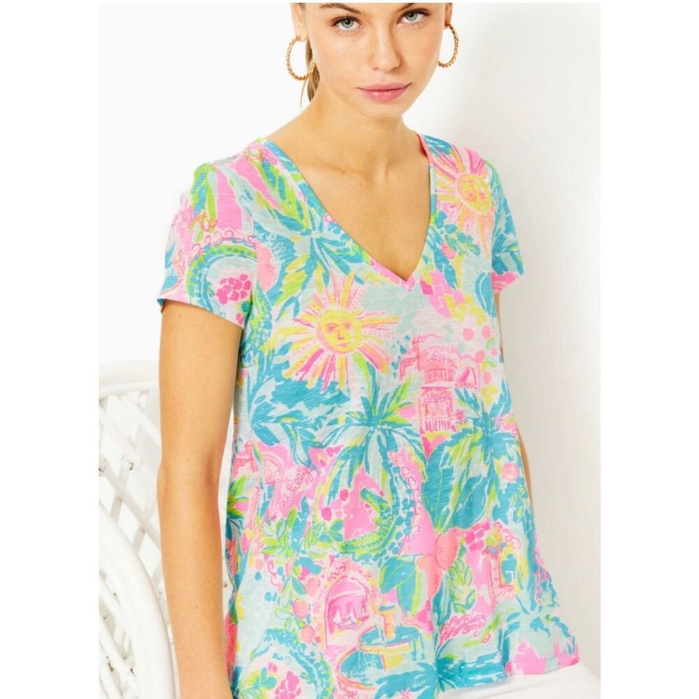 Lilly Pulitzer Etta V-Neck Top in Sunshine State of Mind